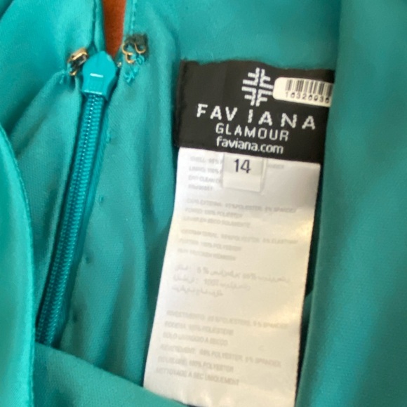 Faviana Halter Gown Long Maxi Dress in Green Satin Size 14 - Picture 7 of 9